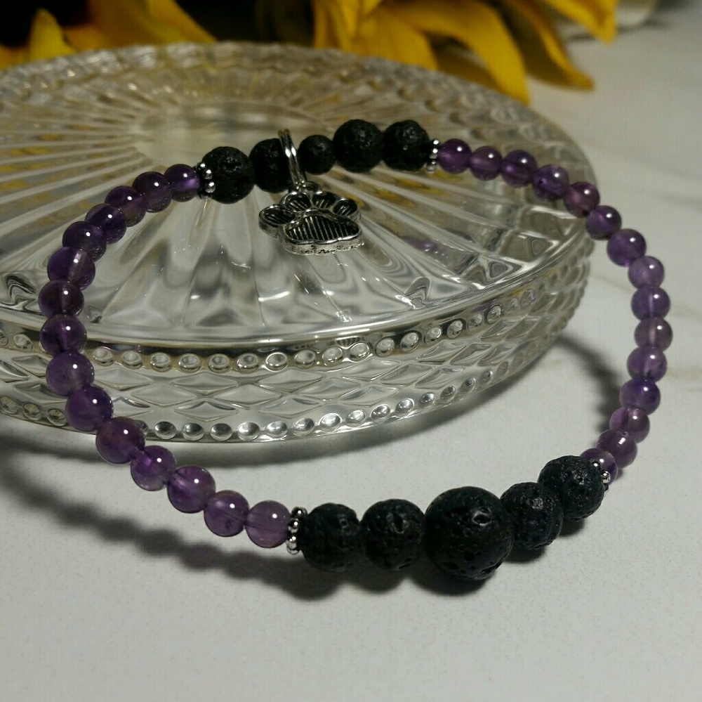 Lava Rock and Amethyst Bracelet